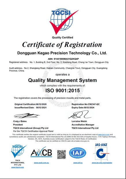 China Dongguan Kegao Precision Technology Co., Ltd. certificaten
